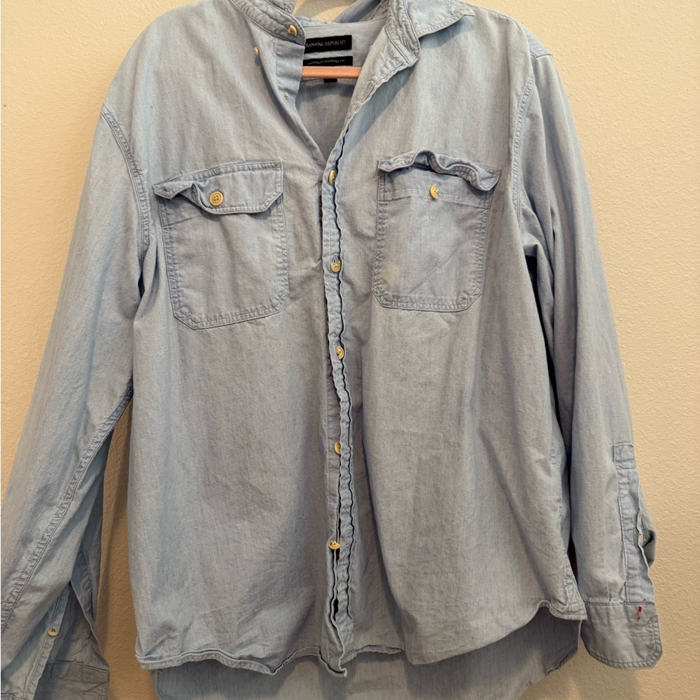 Light Blue Banana Republic Denim Button-Up Shirt